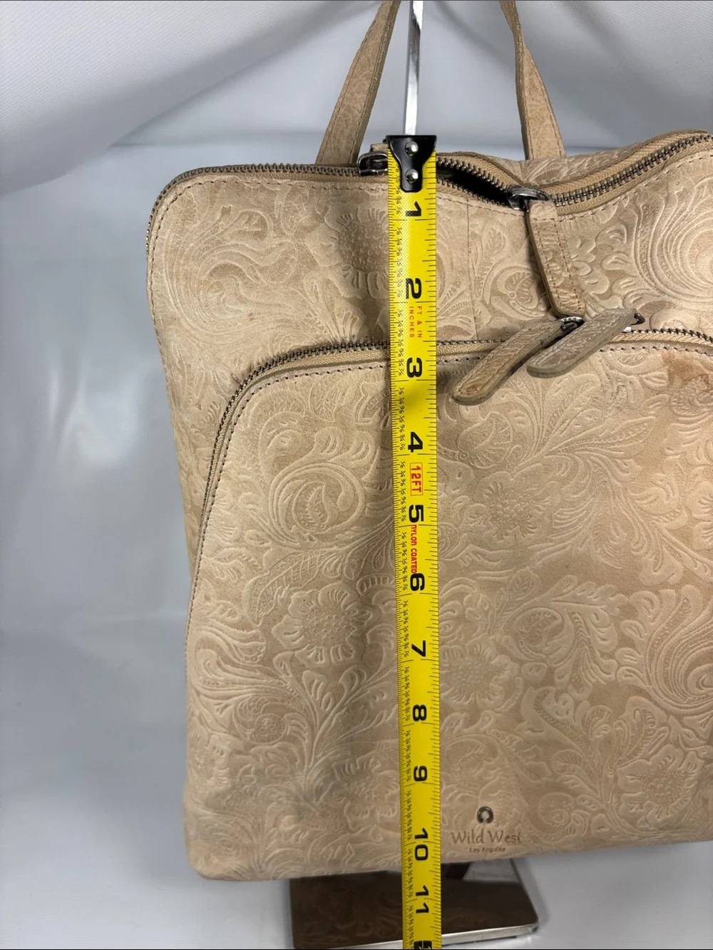 Wild West Beige Floral Embossed Leather Backpack